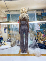 SILVER SEQUIN FLARED TIGHTS