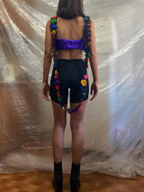 PURPLE YORGAN BRA WITH COLORFUL ROSES