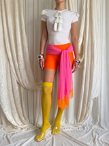 NEON ORANGE MINI TIGHTS WITH PINK FRINGE SCARF BELT