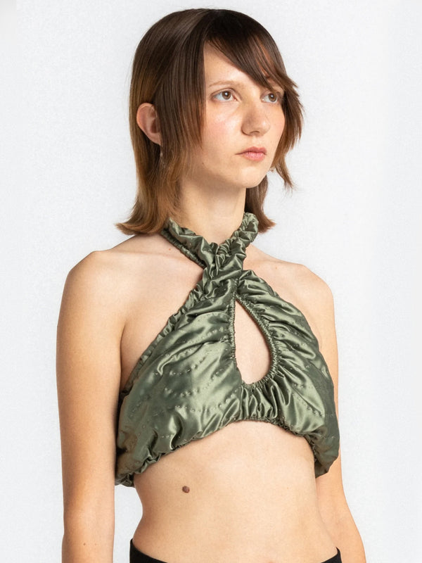Sea Kelp Gathered Yorgan Halter Neck Top