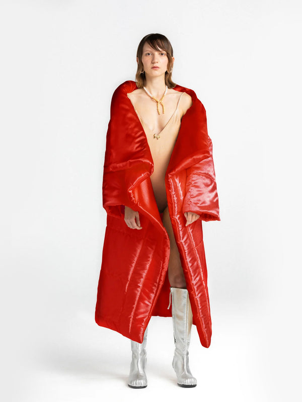 Red Quilted Blanket Coat