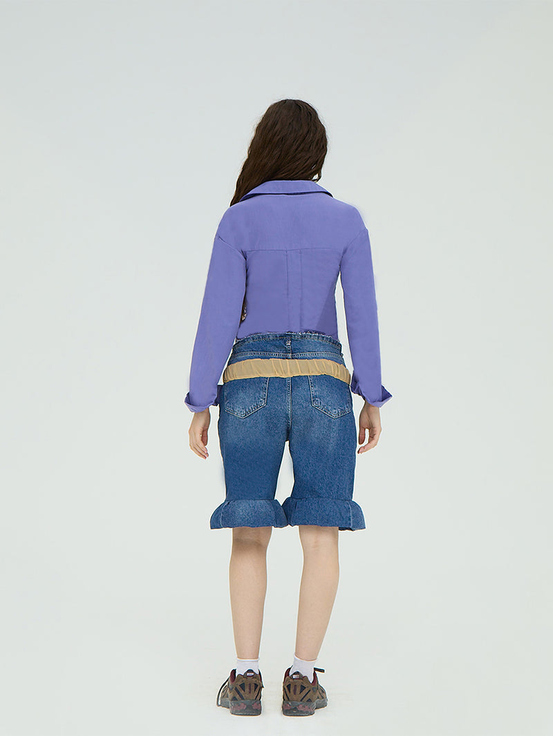 LEATHER BELT BLUE CAPRI FLARED JEANS