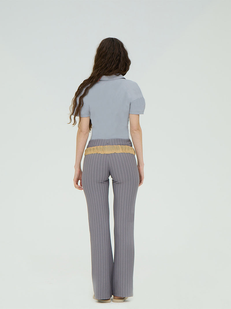 LEATHER BELT DETAILED GRAY PANTS