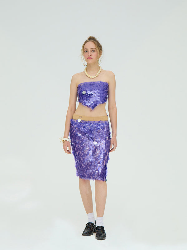 PURPLE SEQUIN MIDI SKIRT