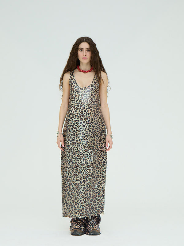 LEOPARD SEQUIN MAXI DRESS