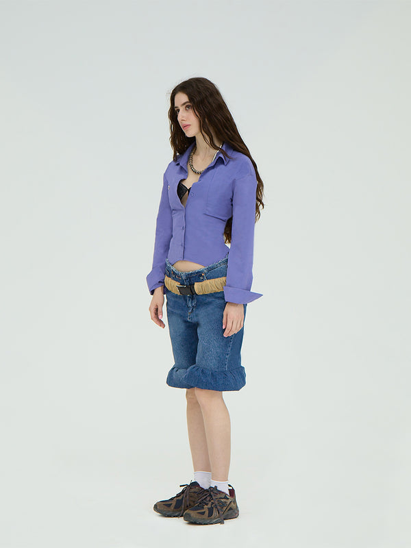 LEATHER BELT BLUE CAPRI FLARED JEANS