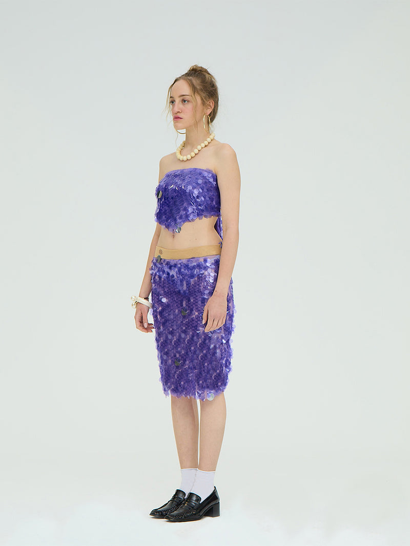 PURPLE SEQUIN MIDI SKIRT