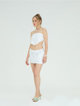 WHITE SEQUIN MINI SKIRT