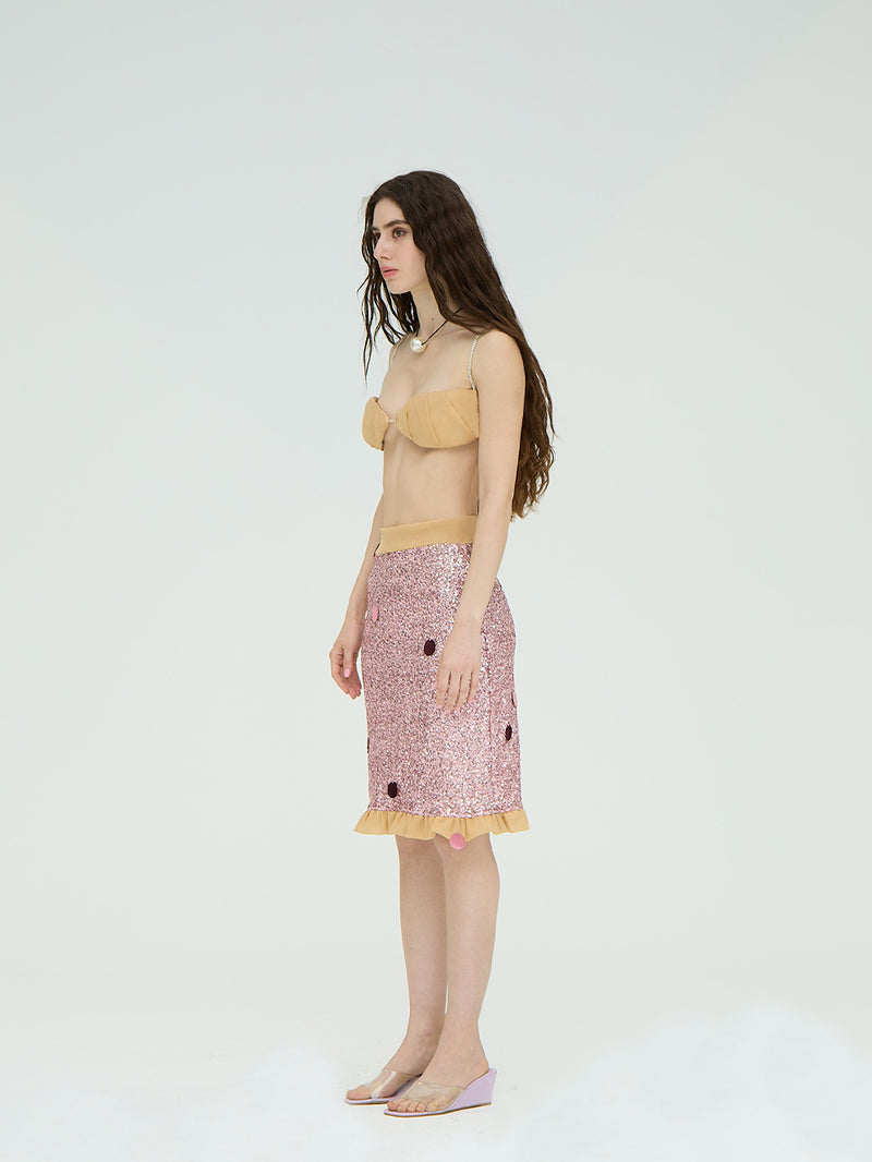 PINK SEQUIN MIDI SKIRT