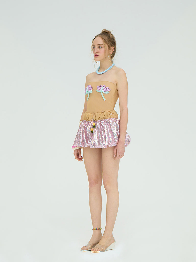 LIGHT PINK SEQUIN BALLOON MINI SKIRT