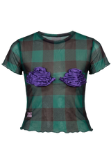 Green Checked Spiral Design top