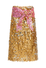 Gold & Pink Bow Sequin Midi Skirt