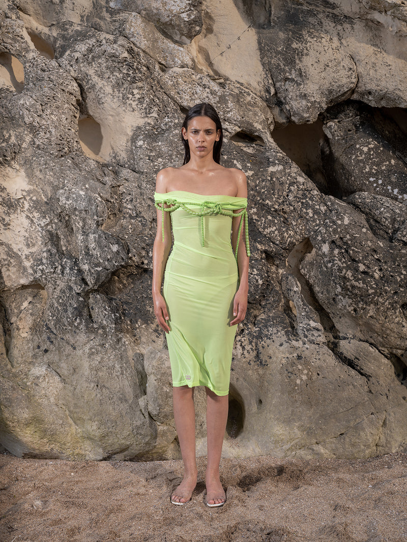 Lime Transparent Pearlwork Dress