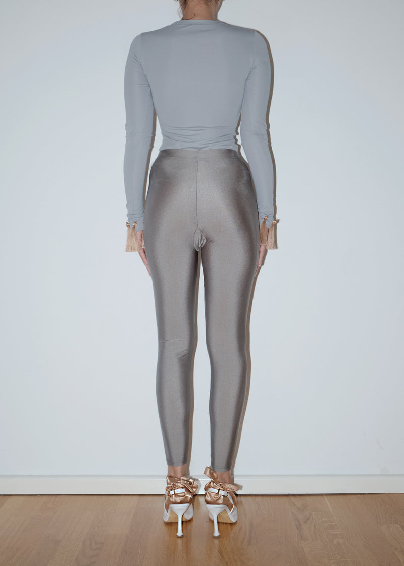 Gray Crystal Belt Maxi Tights
