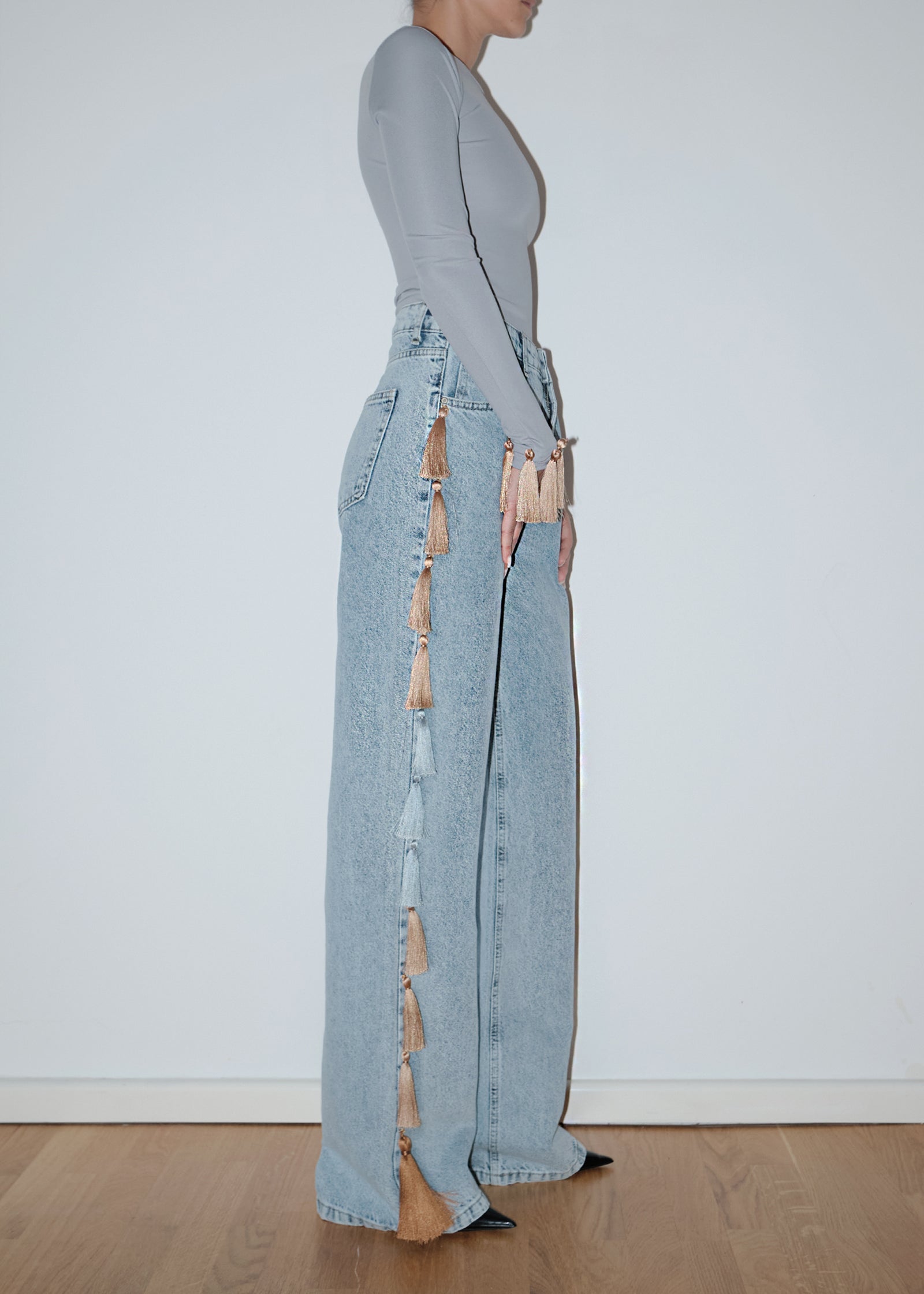 Light Blue Fringe Jeans – CULT FORM