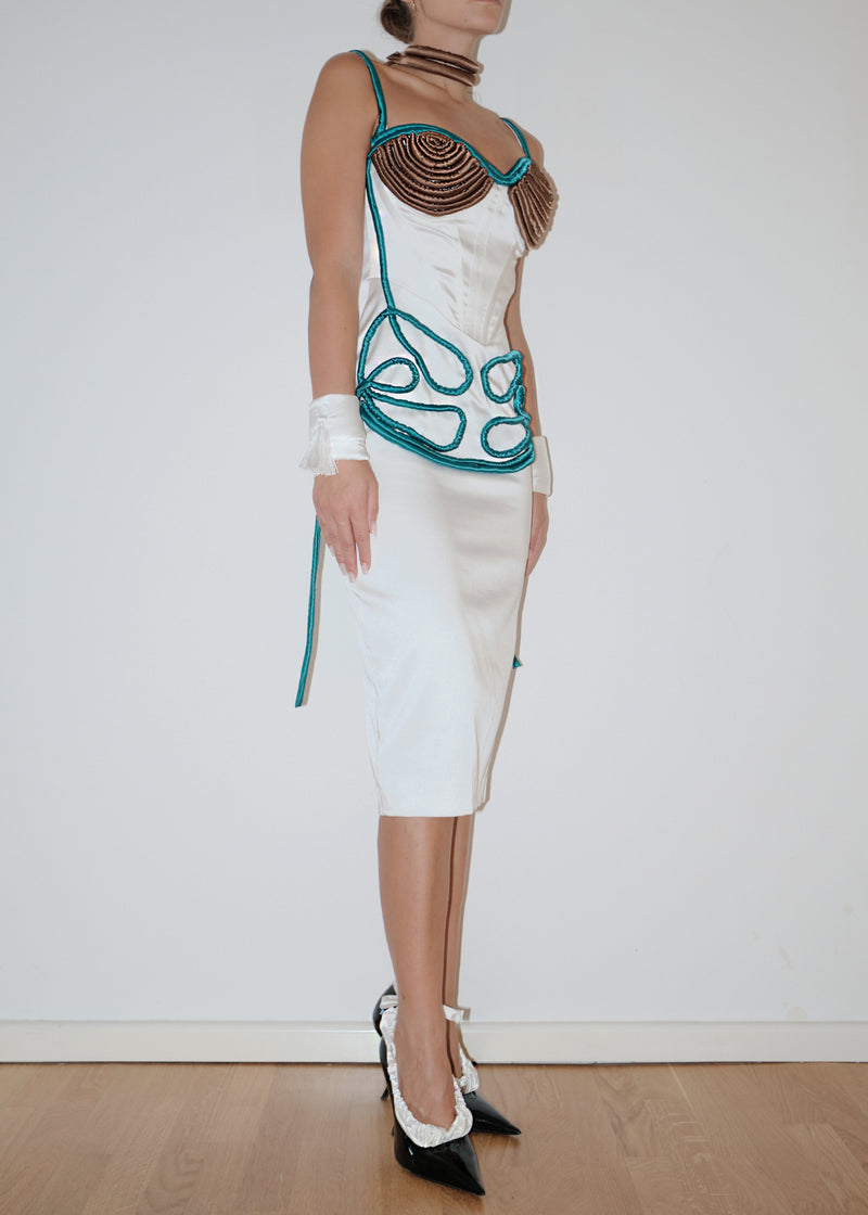 Exclusive White-Brown Satin Dress