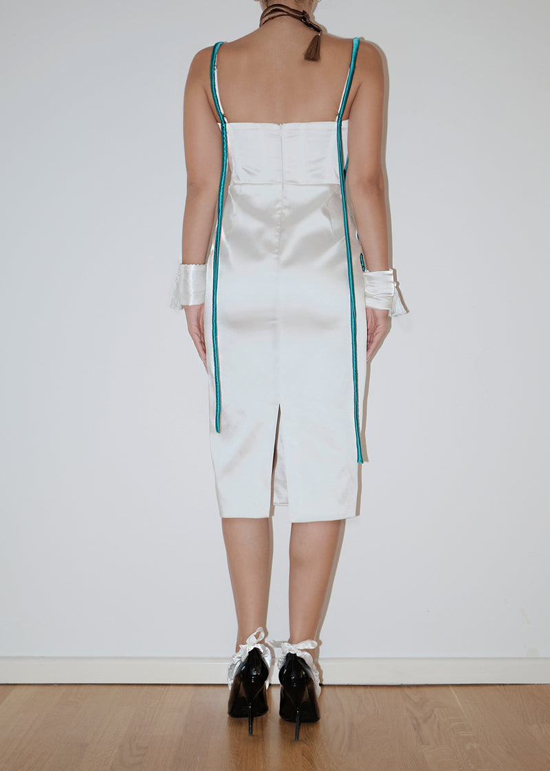 Exclusive White-Brown Satin Dress