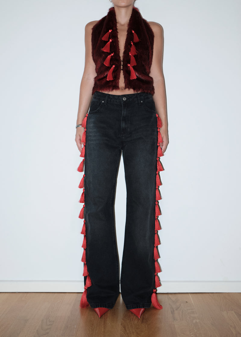 Burgundy Monno Fur Top
