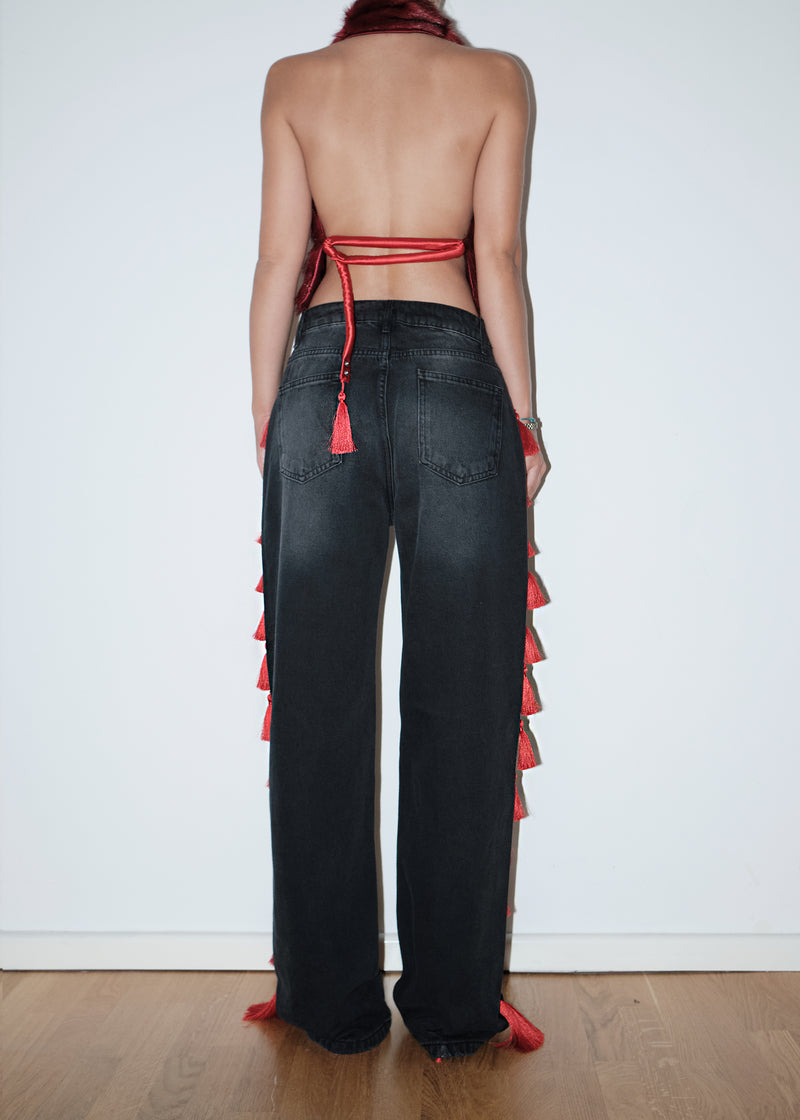 Black Fringe Jeans
