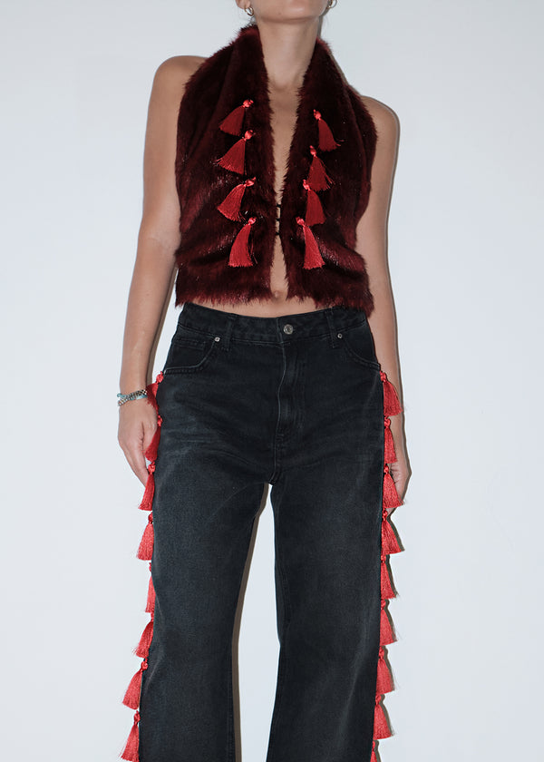 Burgundy Monno Fur Top