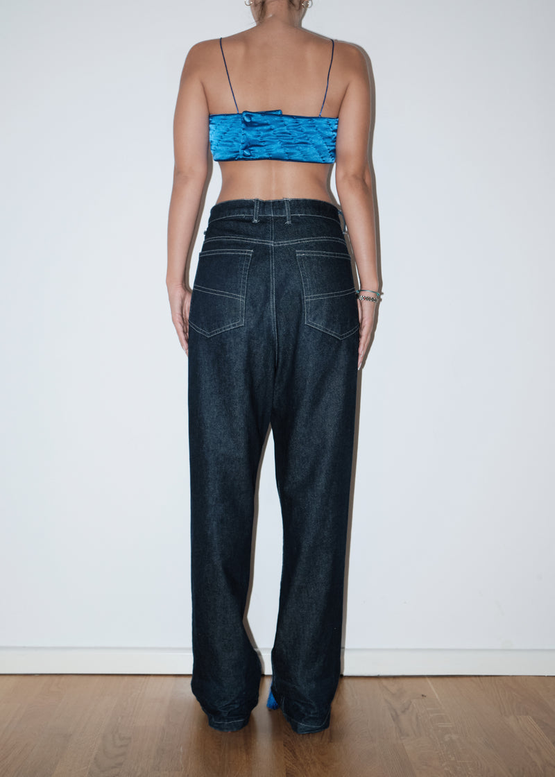 Dark Blue Fringe Jeans