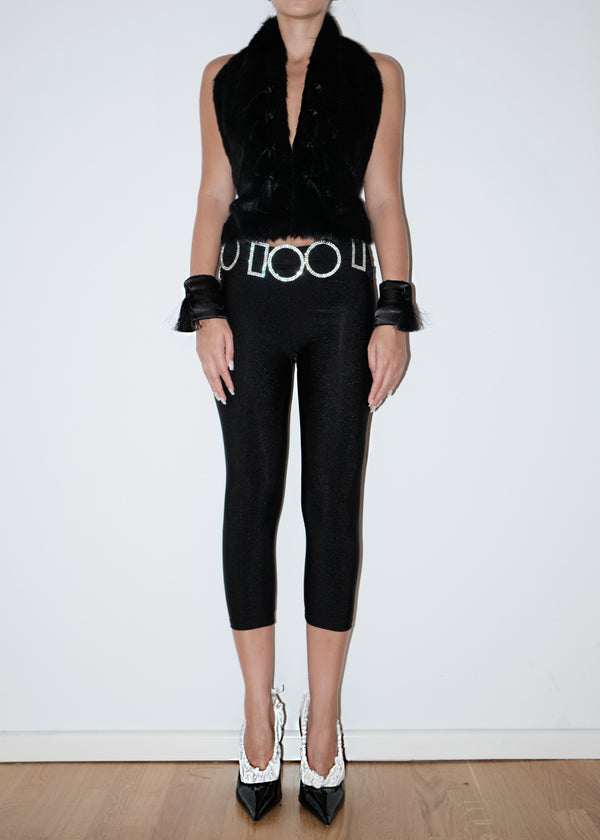 Black Multi Crystal Belt Tights