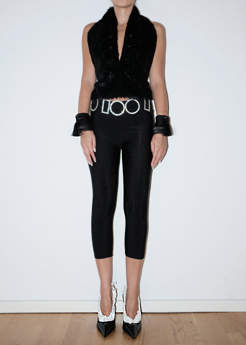 Black Multi Crystal Belt Tights