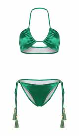Green Satin Bikini Set