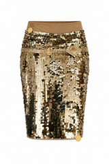 Gold sequin crystal belt midi skirt