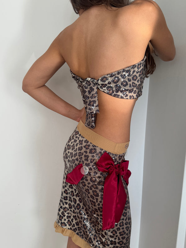 Leopard sequin triangle crystal top