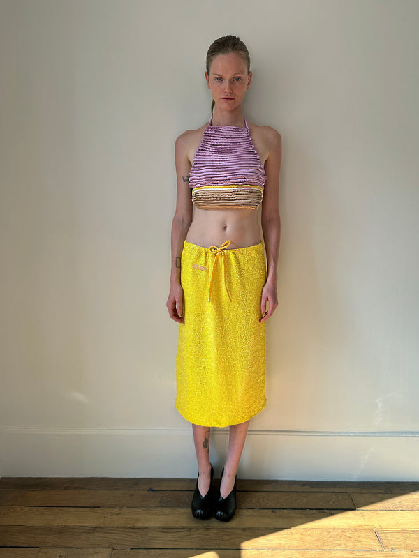 Yellow sequin Midi Skirt