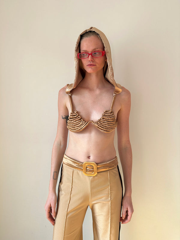 Nude Spiral Design Hooded Bra