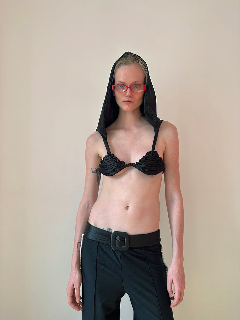 Black Spiral Design Hooded Bra