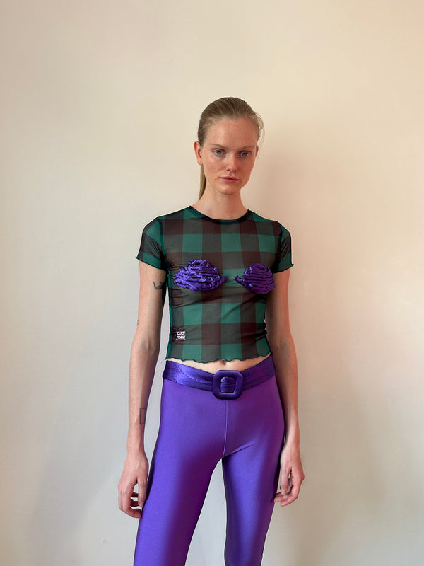Green Checked Spiral Design top