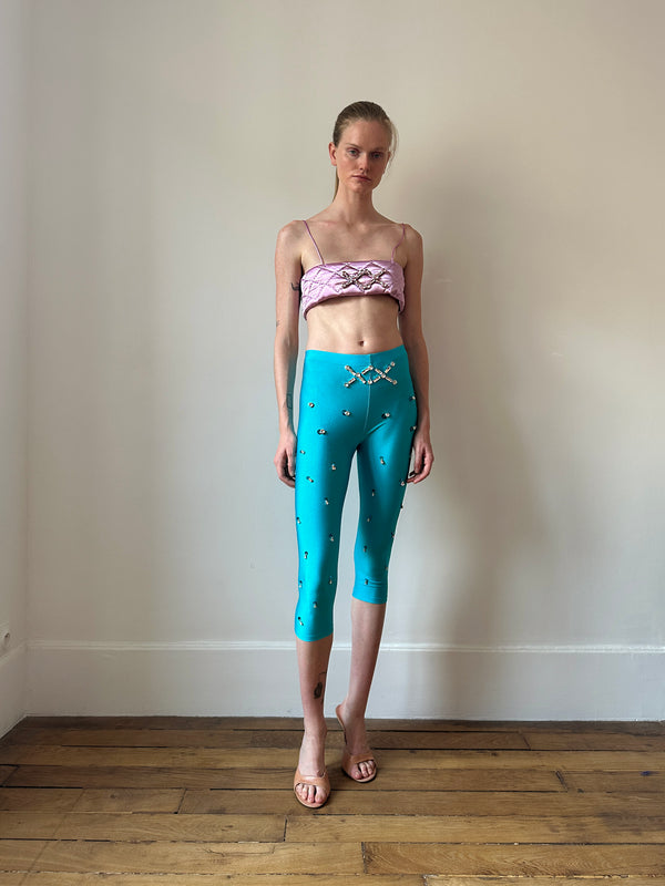 Blue Argyle Embroidery Tights