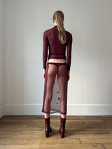 Amaranth Red Mesh Midi Skirt