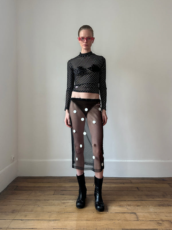 Black Polka-dot Spiral Design Top