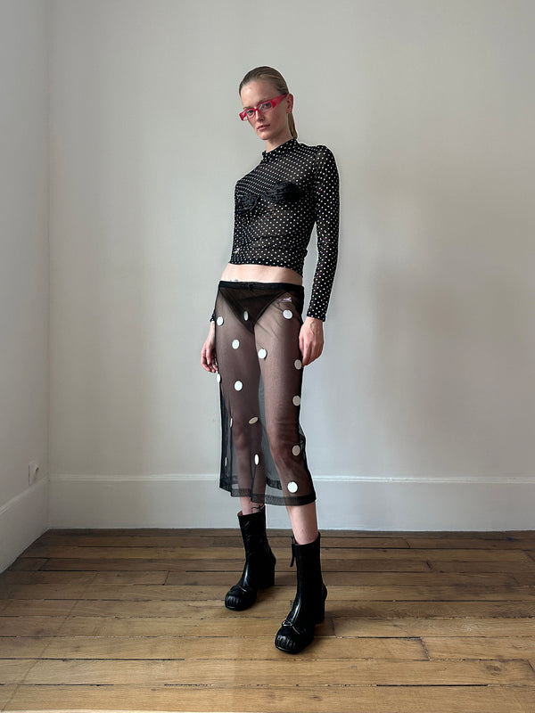 Polka-dot  Mesh Midi Skirt