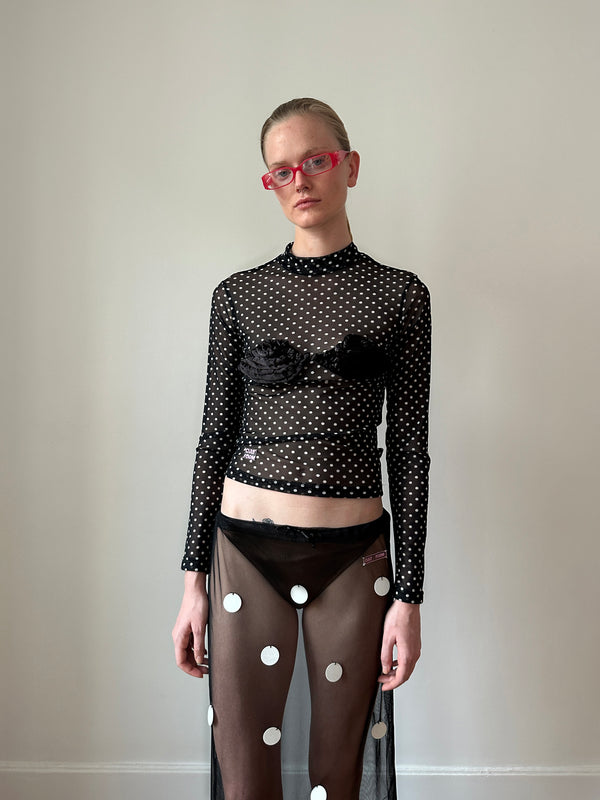 Black Polka-dot Spiral Design Top
