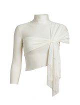 BEIGE TOP WITH BEIGE FRINGE SCARF