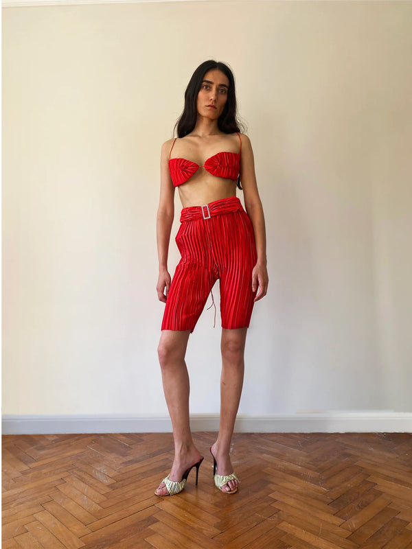 RED BIKER TIGHTS