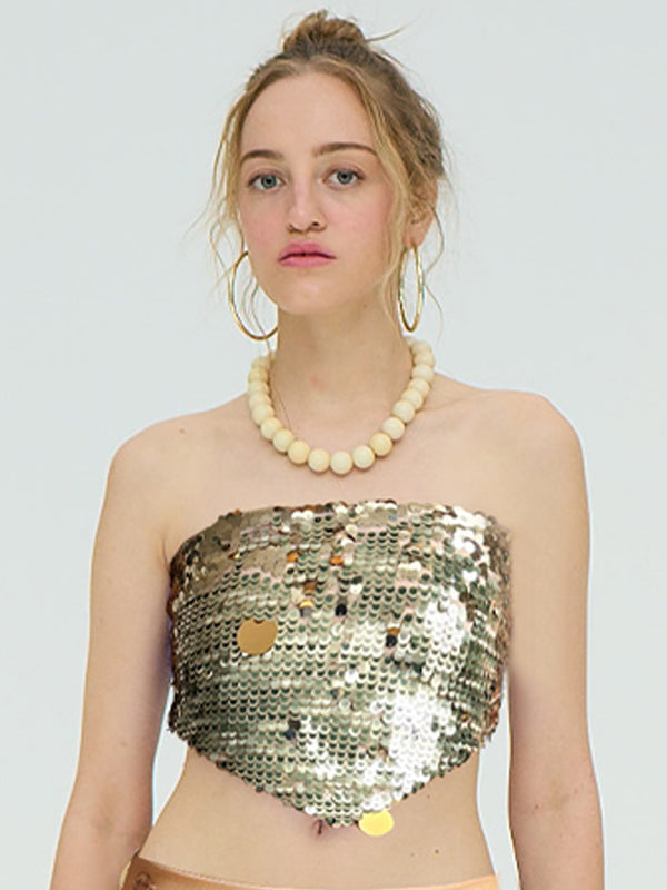 GOLD-GREEN SEQUIN BANDANA TOP