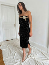 Black sequin midi crystal dress