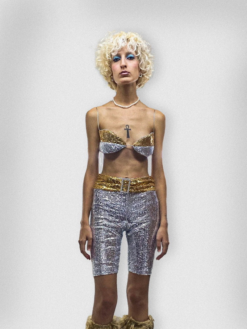SILVER SEQUIN OYSTER BRA