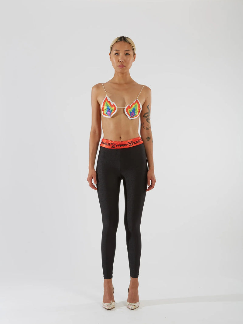 “FRAGILE” Black Maxi Yorgan Belt Tights