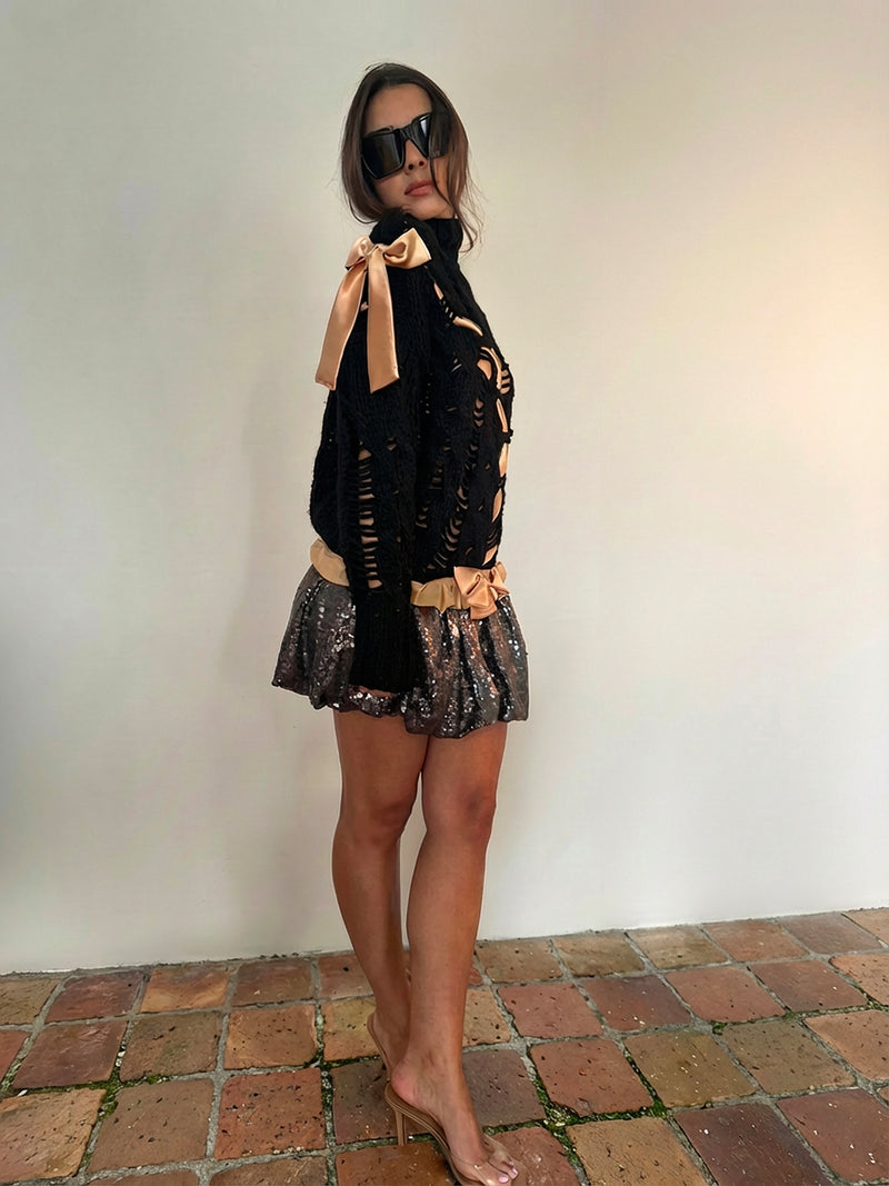 Grey sequin knit dress