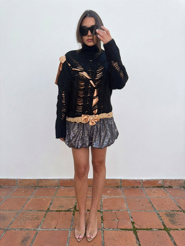 Grey sequin knit dress