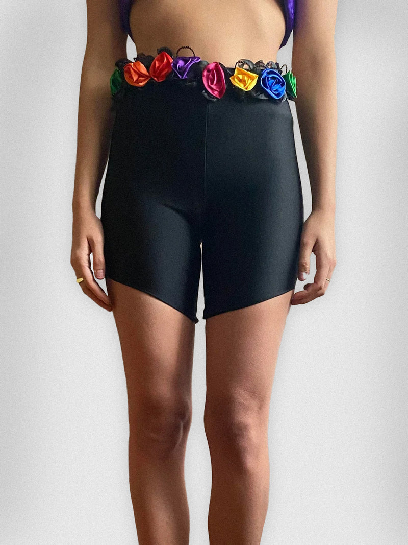 BLACK MINI TIGHTS WITH COLORFUL ROSES