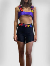 PURPLE YORGAN BRA WITH COLORFUL ROSES
