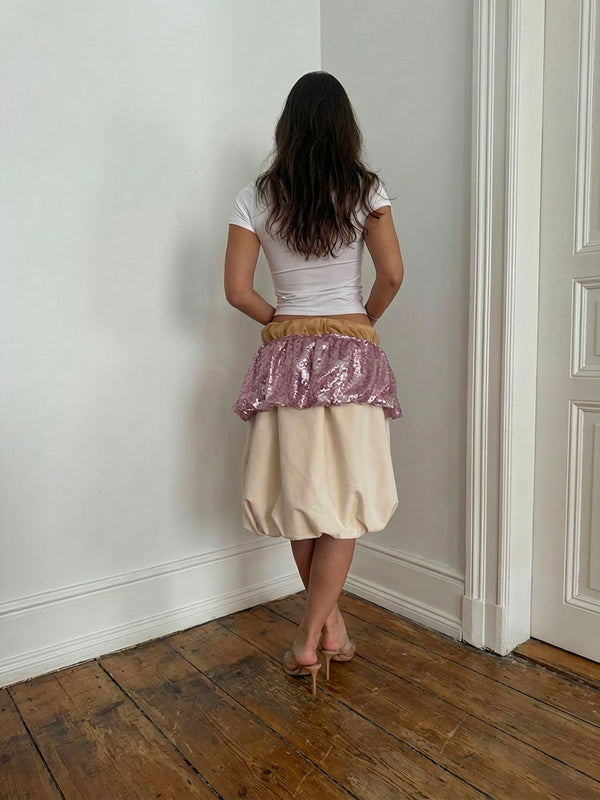 Pink sequin double midi ballon skirt